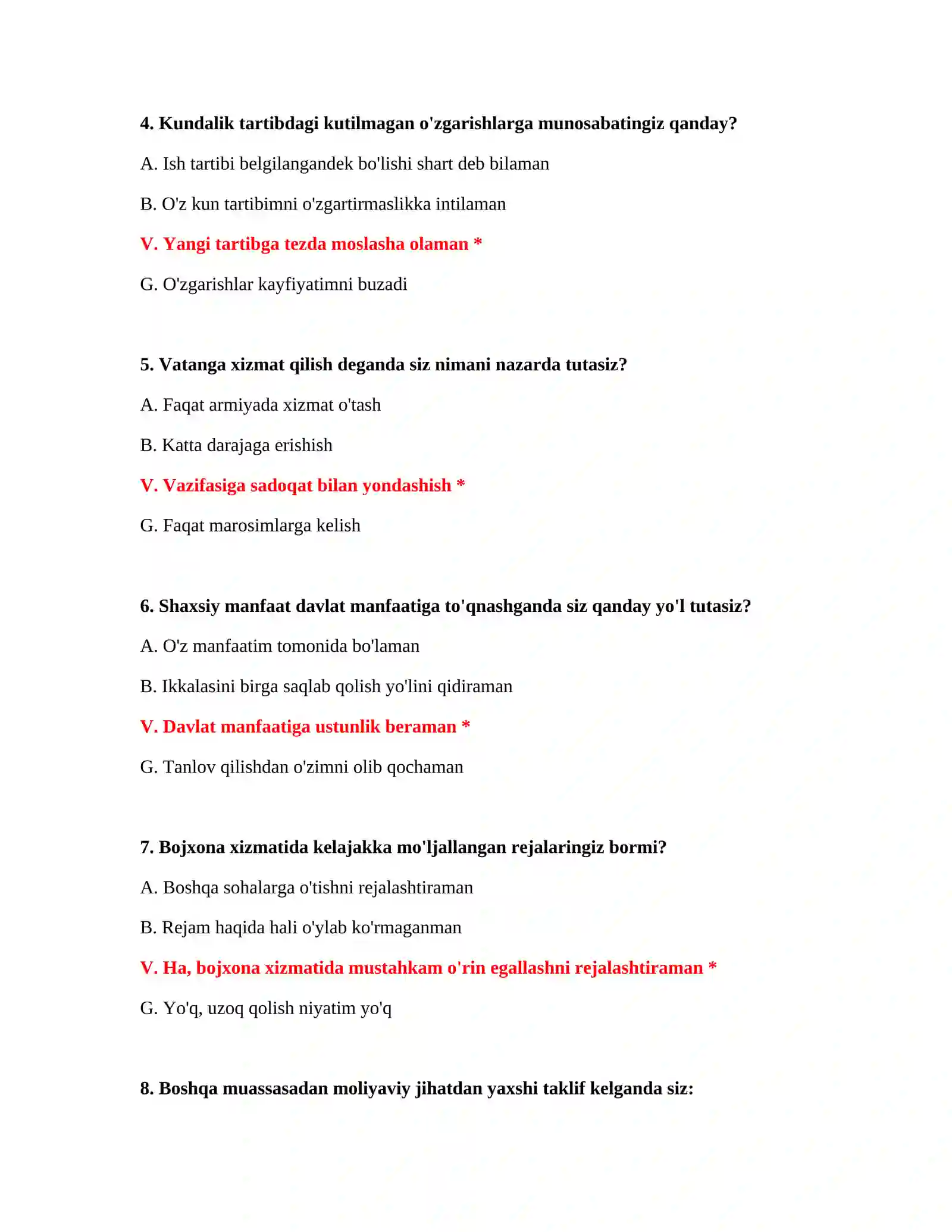 Bojxona testlari 3