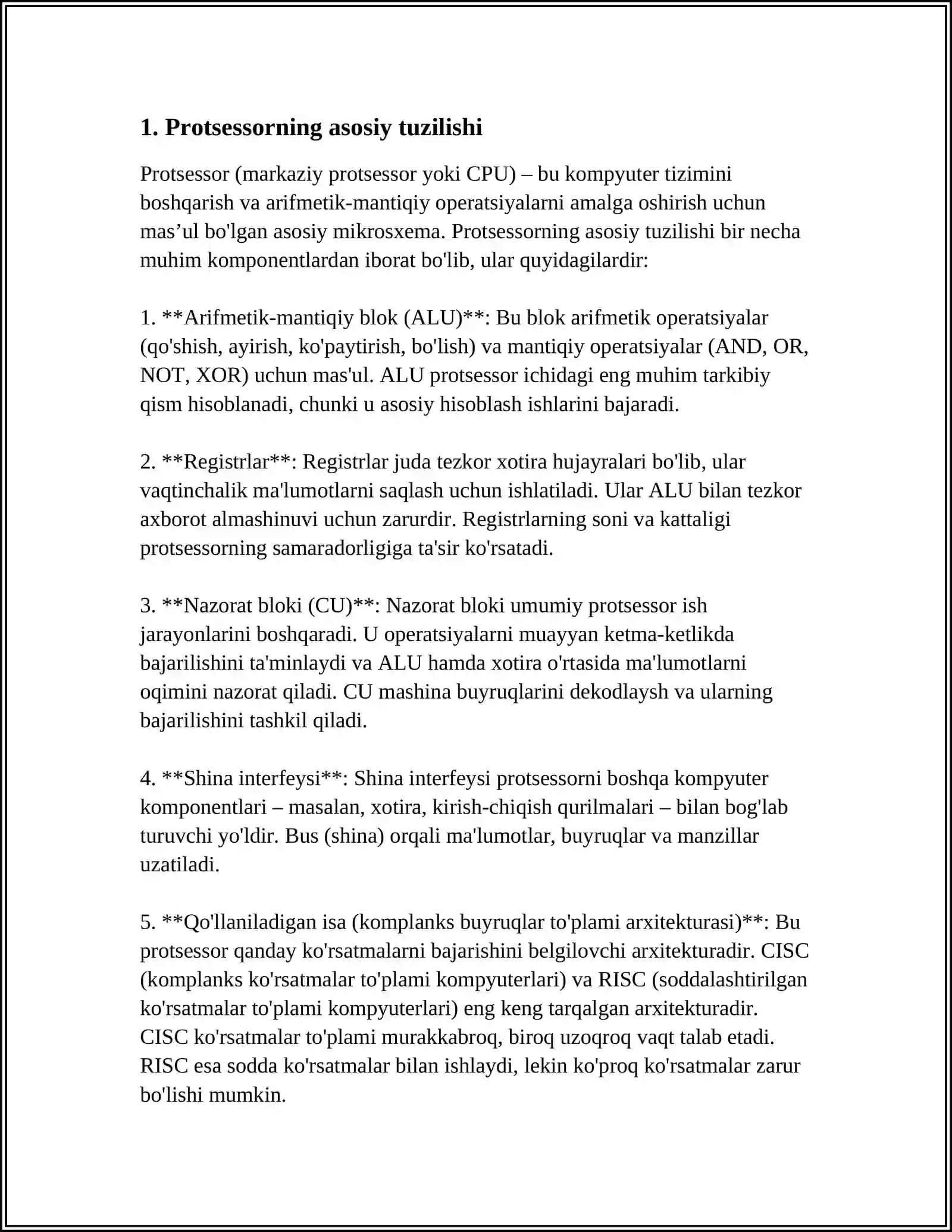 PROTSESSORLAR TUZILISHI, PROTSESSORLARNING ICHKI REGISTRLARI 3