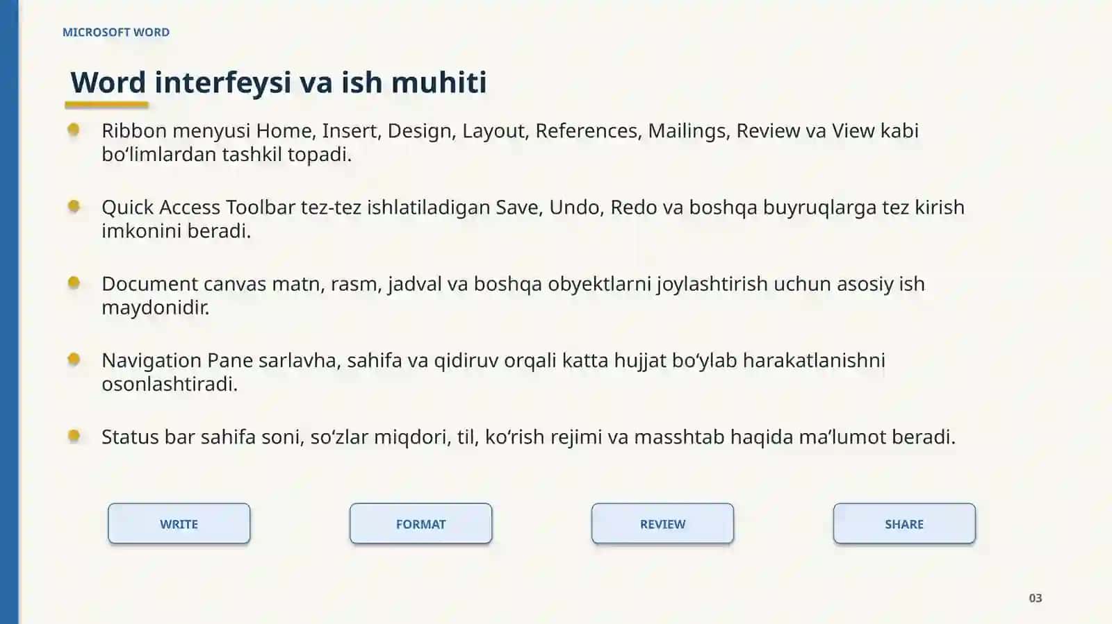 MICROSOFT WORD IMKONIYATLARI 3