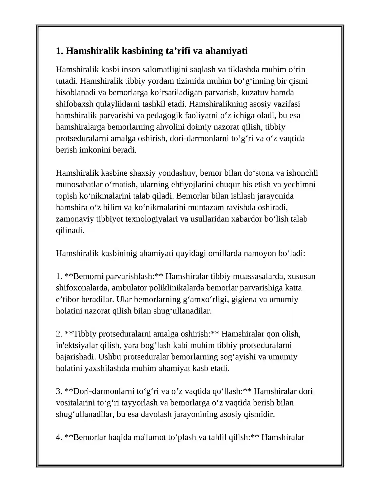 HAMSHIRALIK KASBINING XUSUSIYATLARI 3