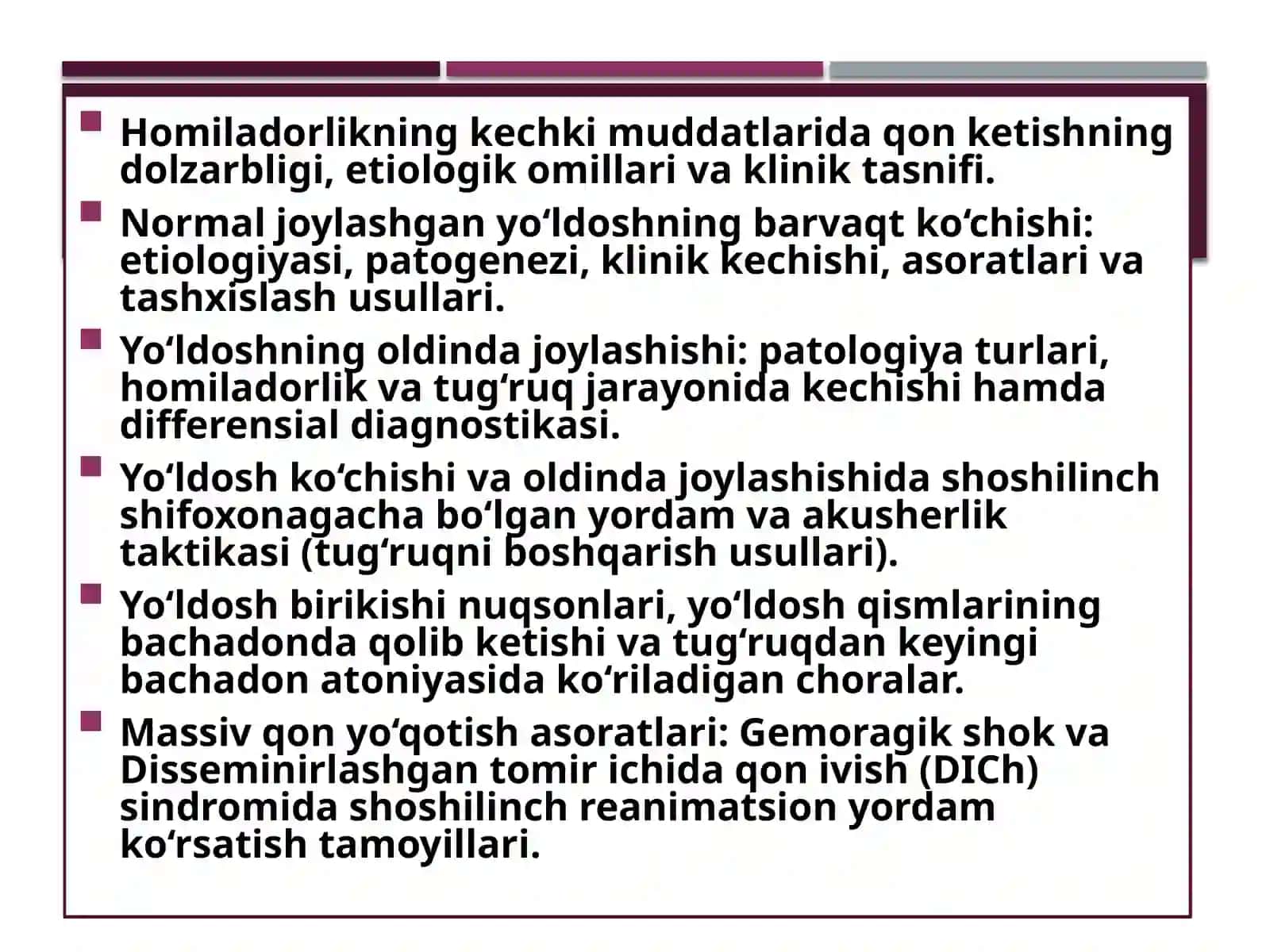 Akusherlik va Ginekologiya fanidan taqdimot 3