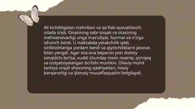 Shaxsga ta'sir etuvchi omillarning har biriga hikoya tuzish 3