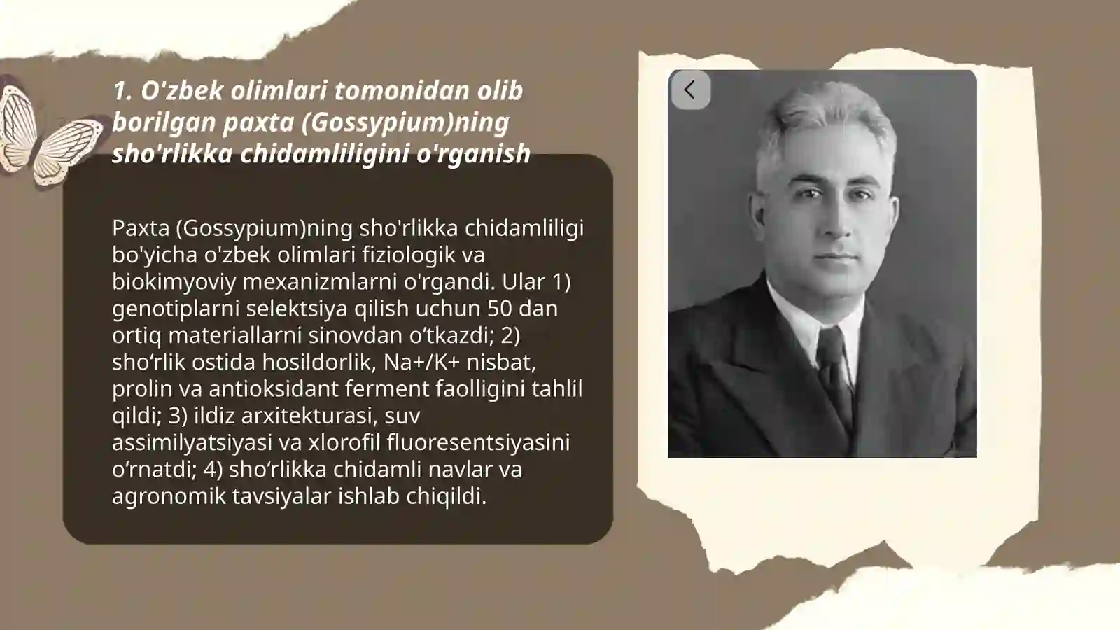 O'simliklar fiziologiyasiga hissa qo'shgan o'zbek olimlarini olib borgan ilmiy tadqiqot ishlari 3