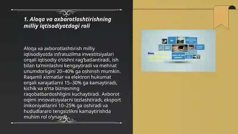 Aloqa va axborotlashtirish va uning iqtisodiyotidagi roli 3