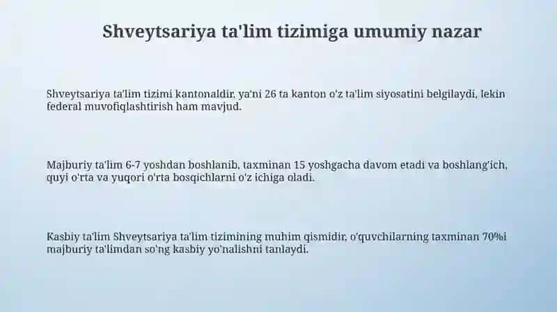 Matnni o'qish sifati tushunish darajasini aniqlash bo'yicha xorij tajribasini o'rganish Shvetsariya 3