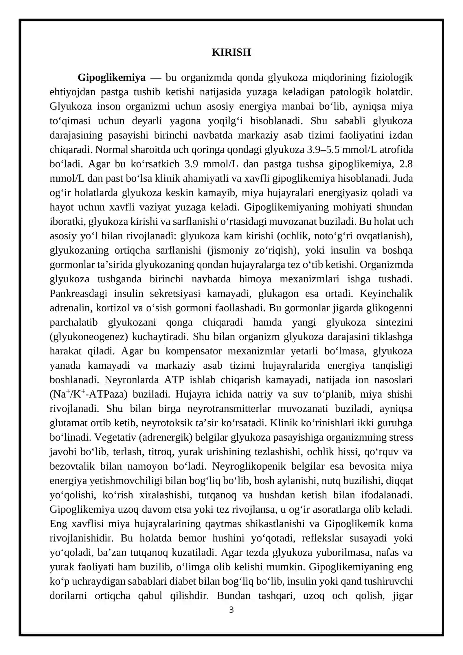 GIPOGLIKEMIYA, TURLARI, SABABLARI, RIVOJLANISH MEXANIZMI, ASORATLARI. GIPOGLIKEMIK KOMA 3