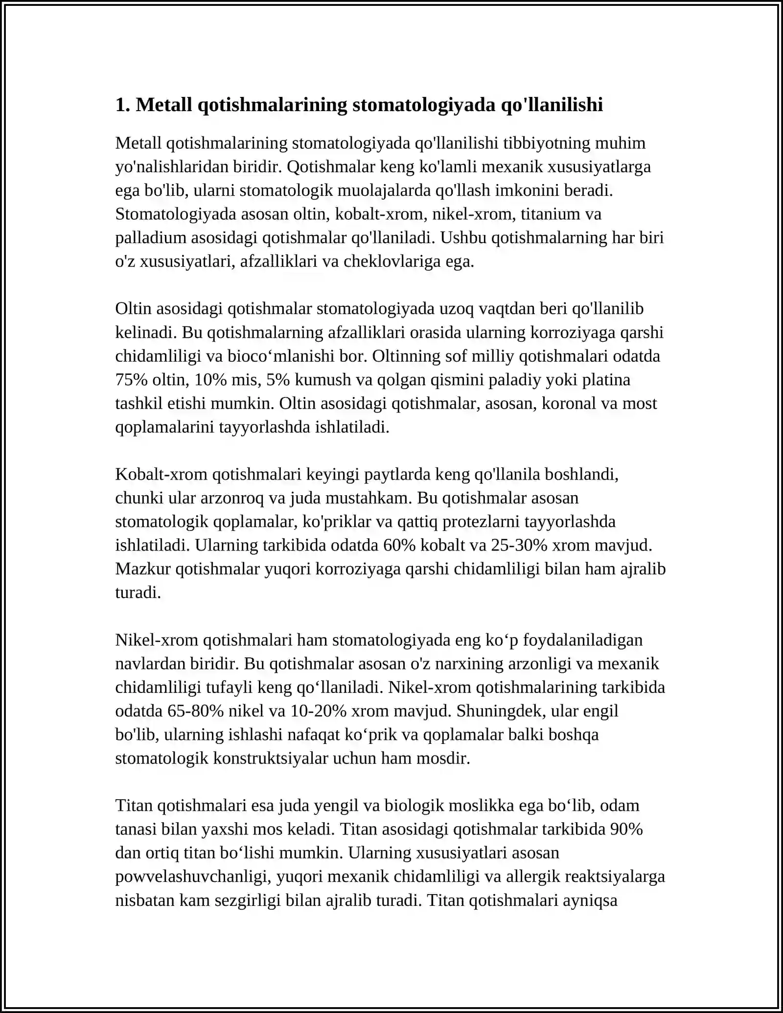 Metall qotishmalarining stomatologiyada qo'llanilishi 3