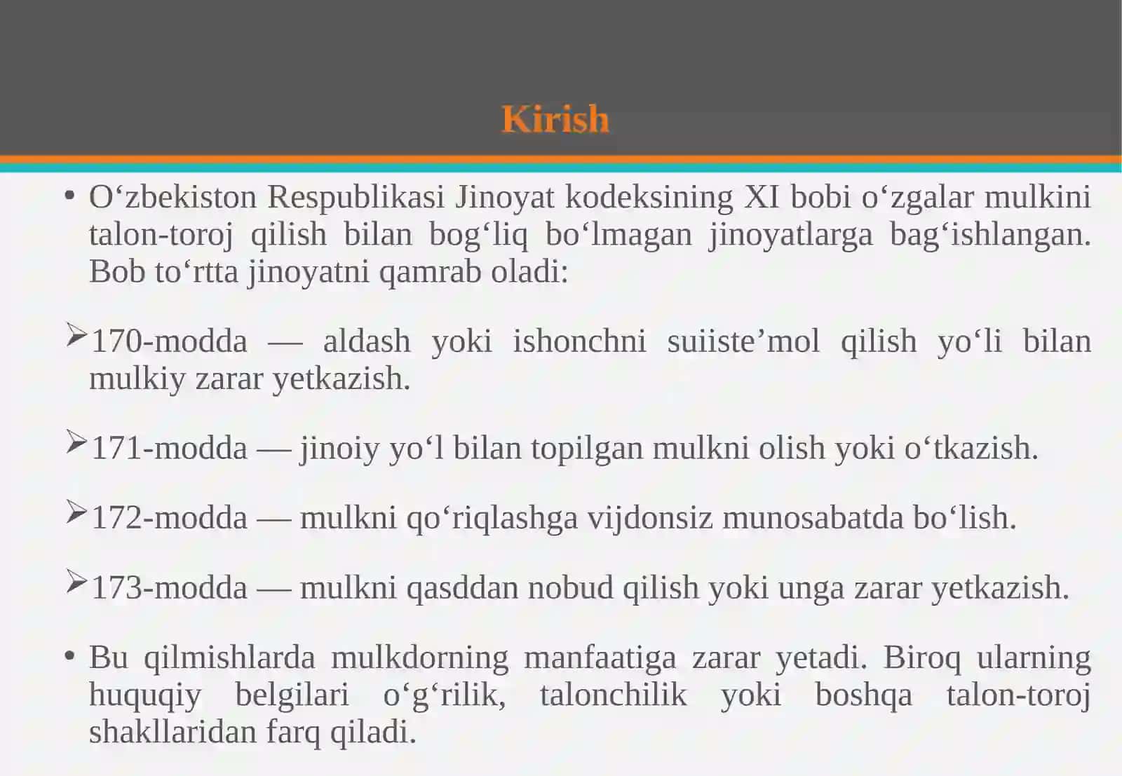 Oʻzgalar mulkini talon-toroj qilish bilan bogʻliq boʻlmagan jinoyatlar 3