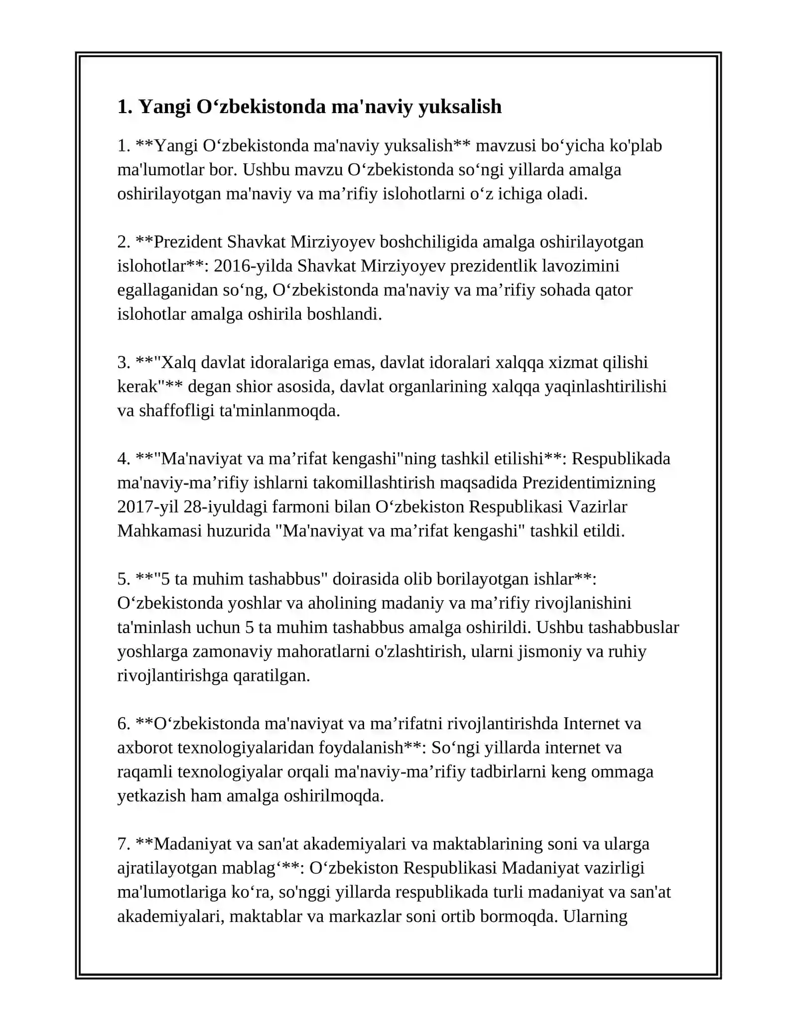 YANGI O‘ZBEKISTONDA AMALGA OSHIRILAYOTGAN MA'NAVIY O‘ZGARISHLAR 3