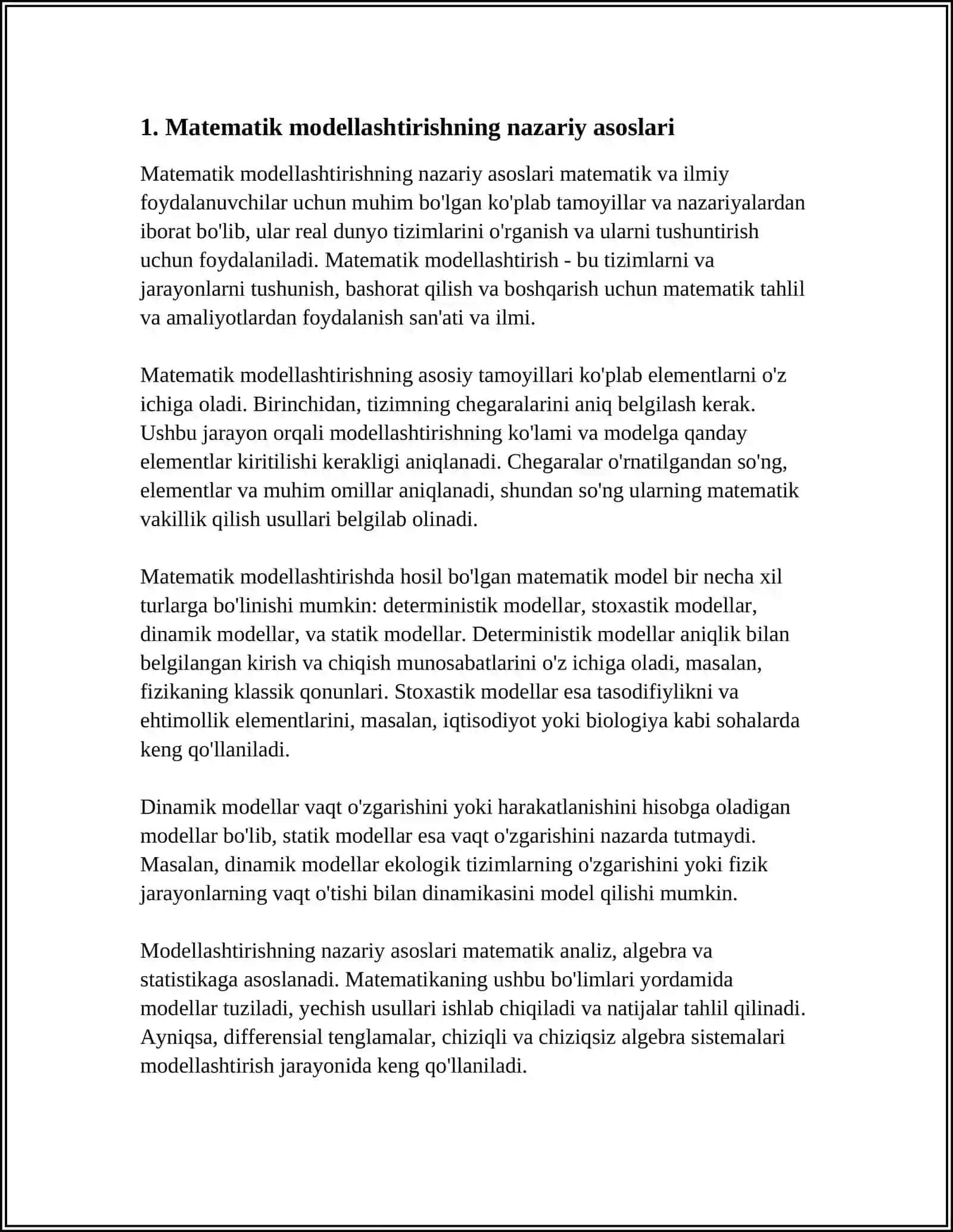 MUSTAQIL ISH Mavzu: MATEMATIK MODELLASHTIRISHDA ASOSIY MUAMMOLAR 3