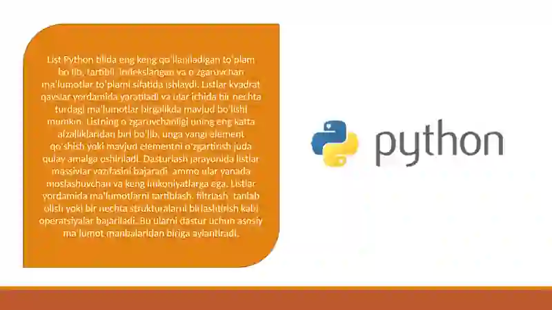 Python dasturlash tilida to’plamlar (List, Set, Tuple, Dictionary) bilan ishlash 3