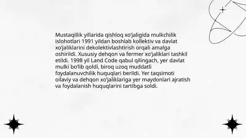 Mustaqillik yillarida qishloq xo'jaligi va sanoat sohasidagi o'zgarishlar 3