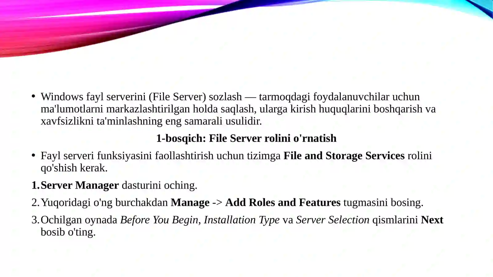 Windows fayl serverini sozlash 3