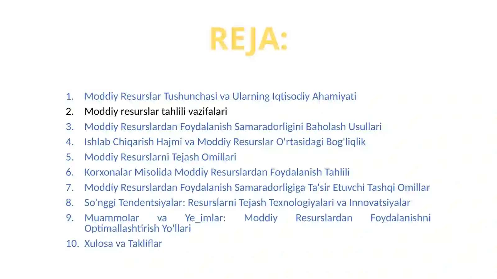 Moddiy resurslardan foydalanish samaradorligi tahlili PPT 3