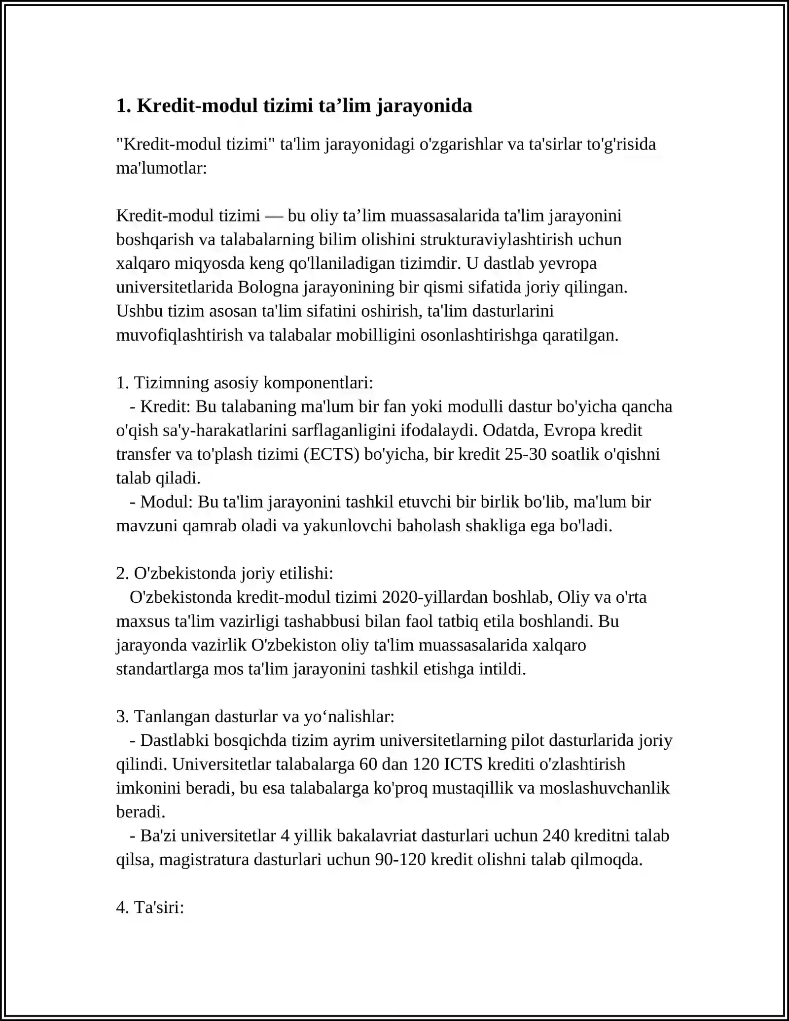 O'ZBEKISTON OLIY TAʼLIM TIZIMIDA KREDIT MODUL AHAMIYATI 3