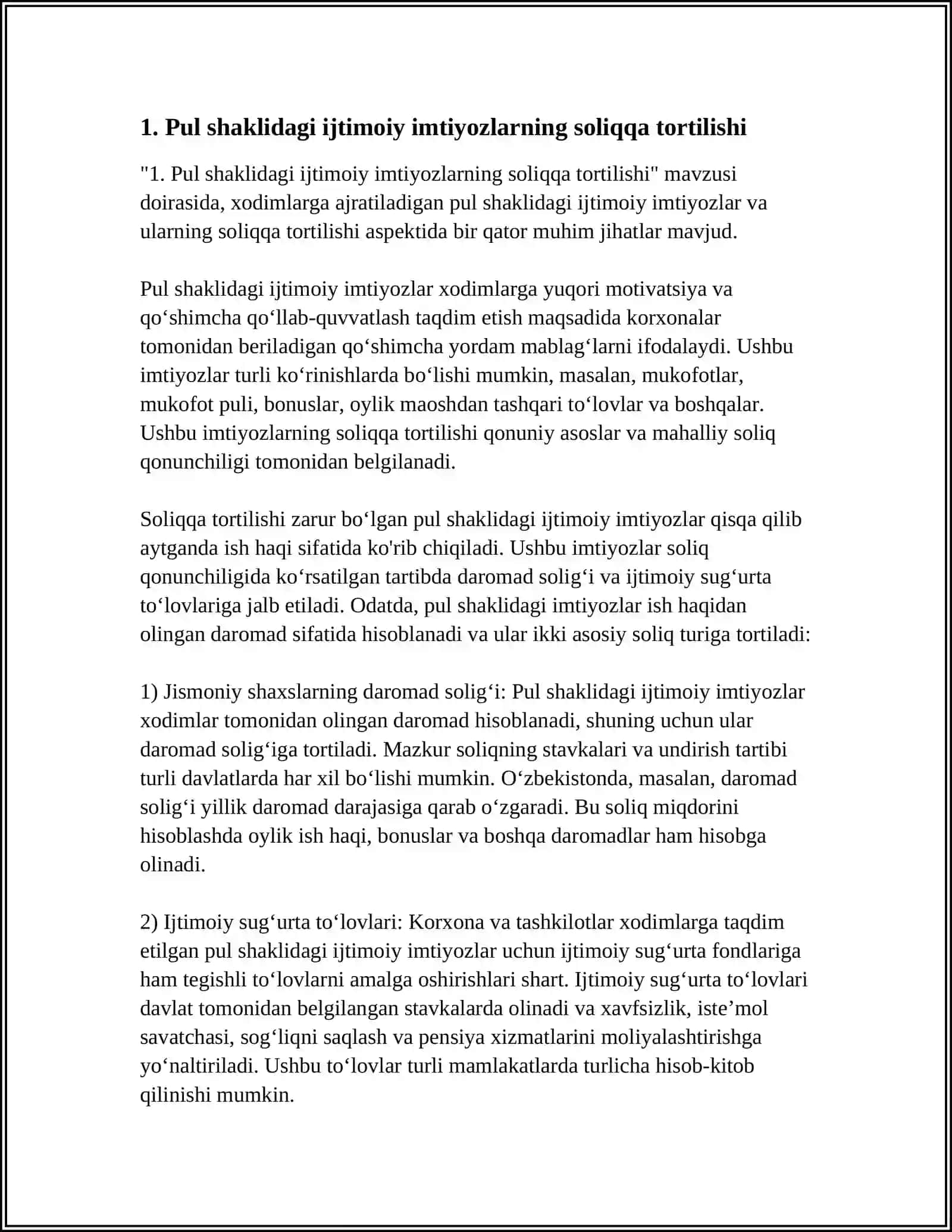 XODIMLARGA AJRATILADIGAN IJTIMOIY IMTIYOZLAR VA ISH BILAN BOG’LIQ XARAJATLARNING SOLIQQA TORTILISHI 3