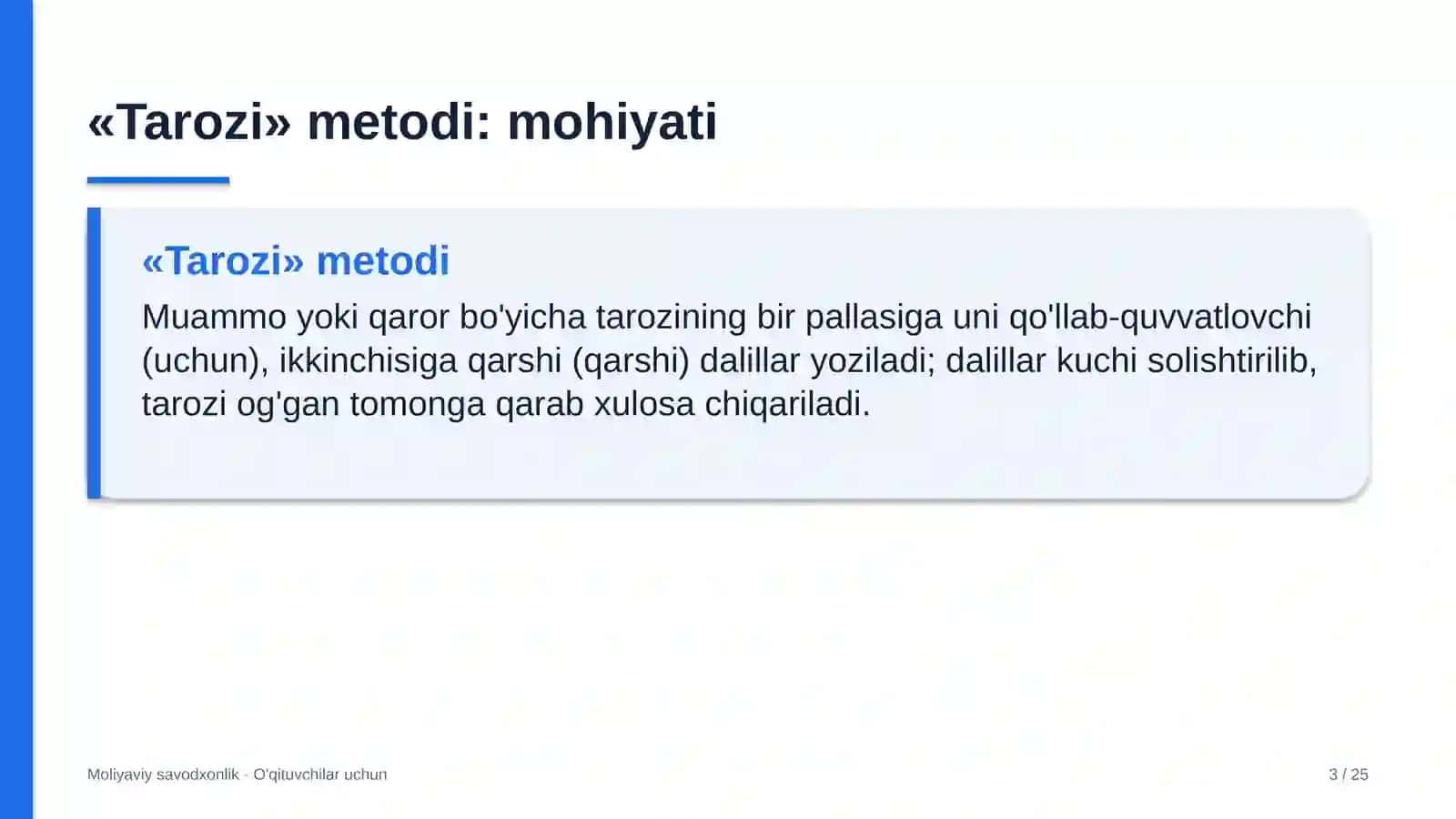moliyaviy savodxonlik darslarida tarozi metodidan foydalanish 6112 3