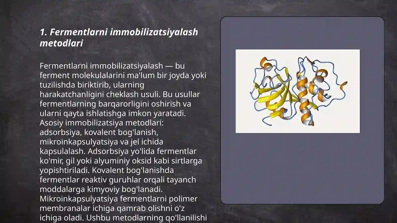 Fermentlarni immobilizatsiyalash 3
