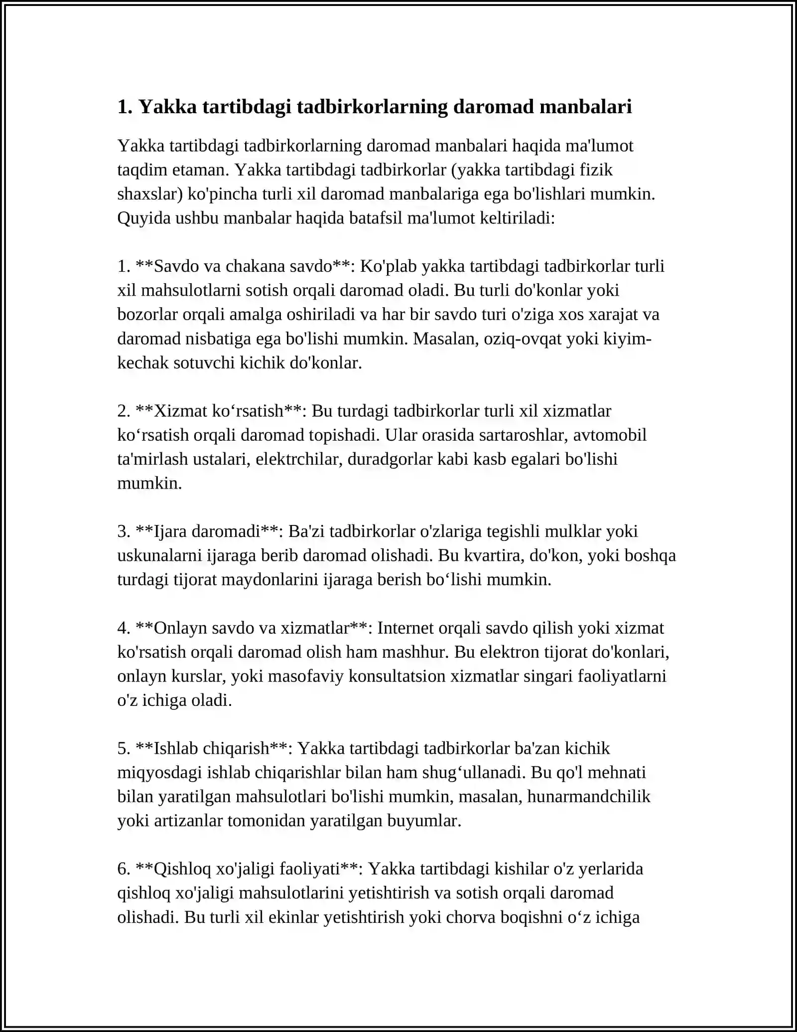 Yakka Tartibdagi Tadbirkorlarning Daromadlariga Soliq Solishning O'ziga Xos Xususiyatlar 3