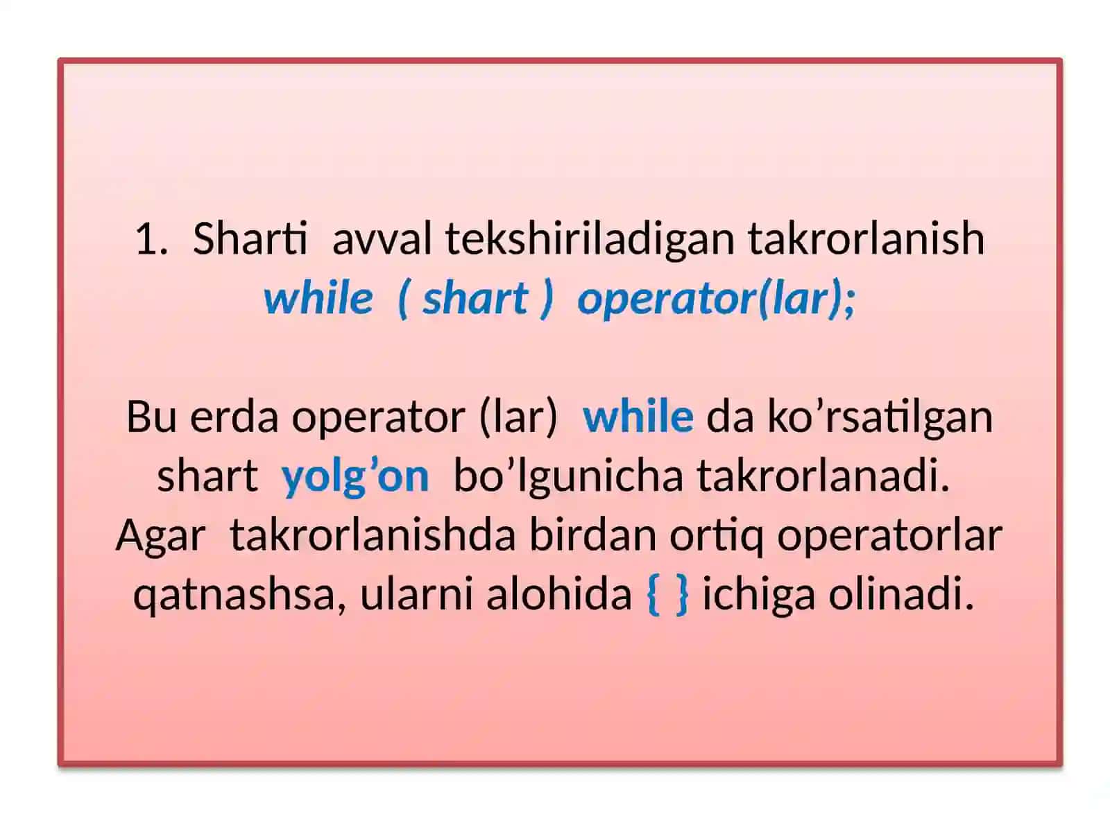Takrorlash va boshqaruvni uzatish operatorlari 3