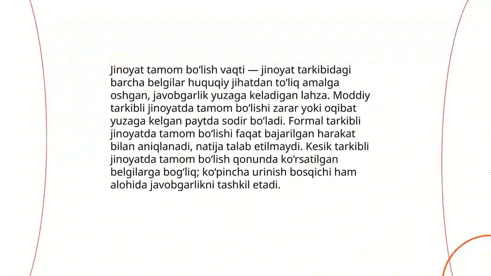 Moddiy, formal va kesik tarkibli jinoyatlarning tamom bo‘lish vaqti 3