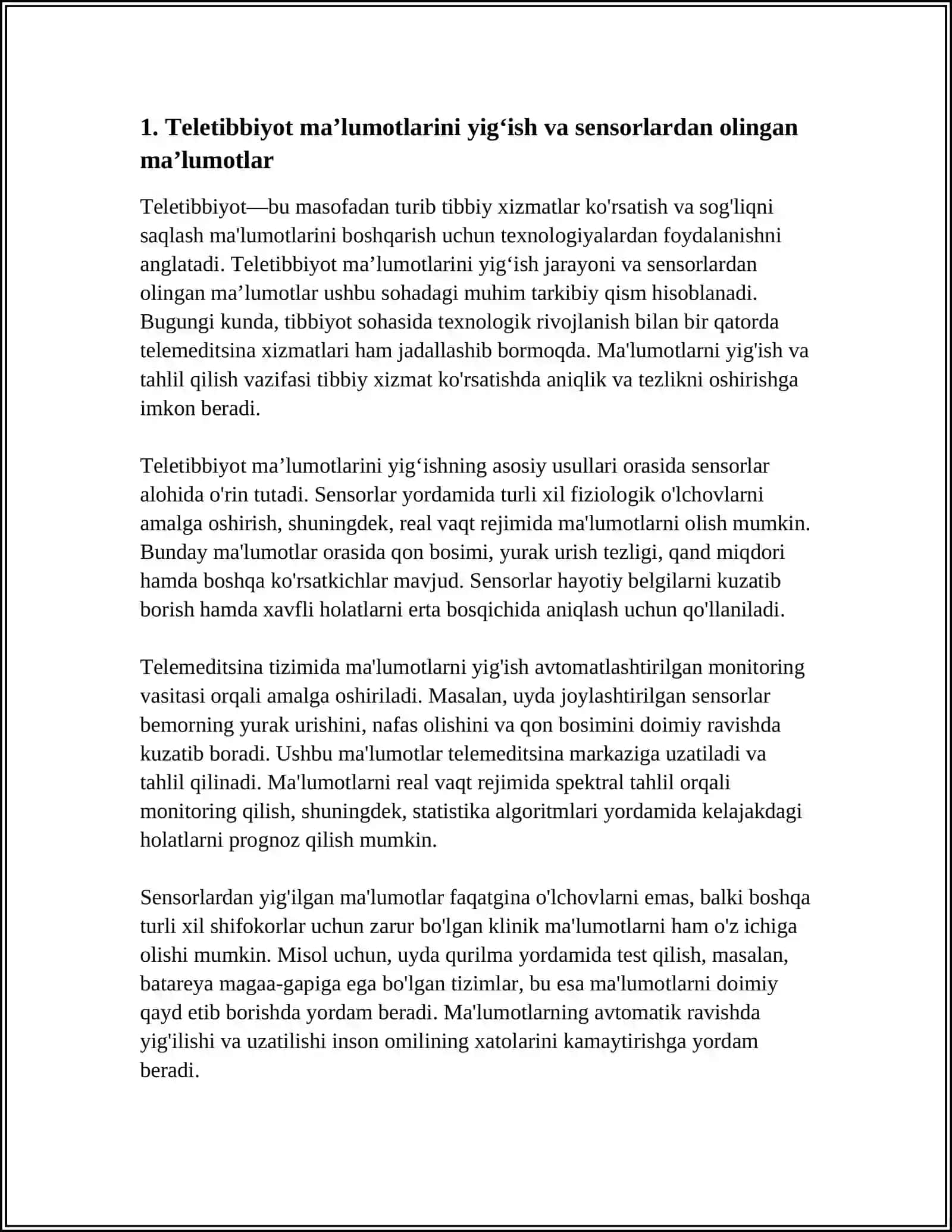 SOGʻLIQNI SAQLASH TIZIMIDA TELETIBBIYOT MAʼLUMOTLARINI QAYTA ISHLASH 3