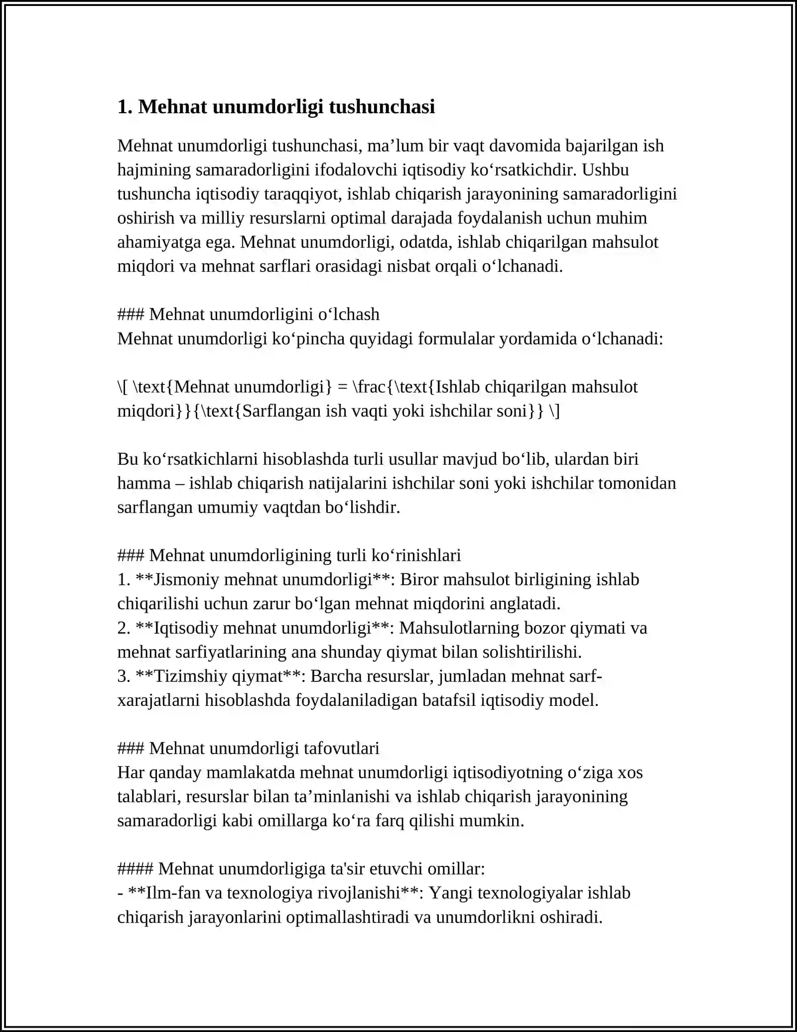 MEHNAT UNUMDORLIGI VA UNI BELGILOVCHI OMILLAR 3