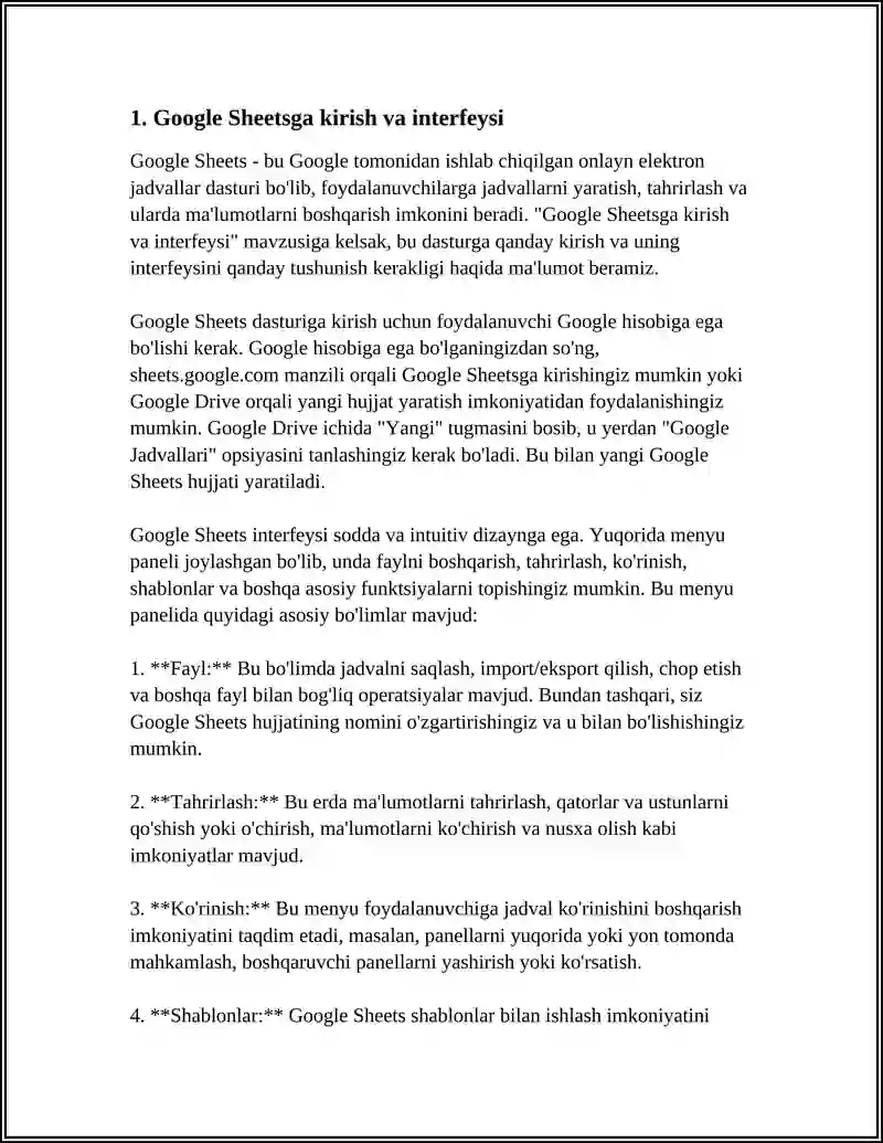 GOOGLE SHEETS VA UNING VAZIFALARI 3