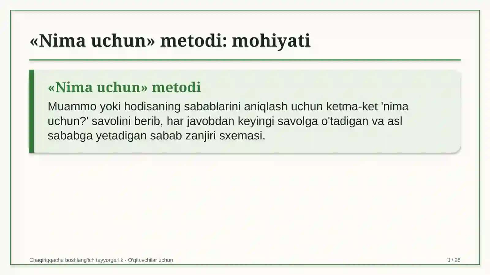 chaqiriqqacha boshlang'ich tayyorgarlik darslarida nima uchun metodidan foydalanish 8174 3