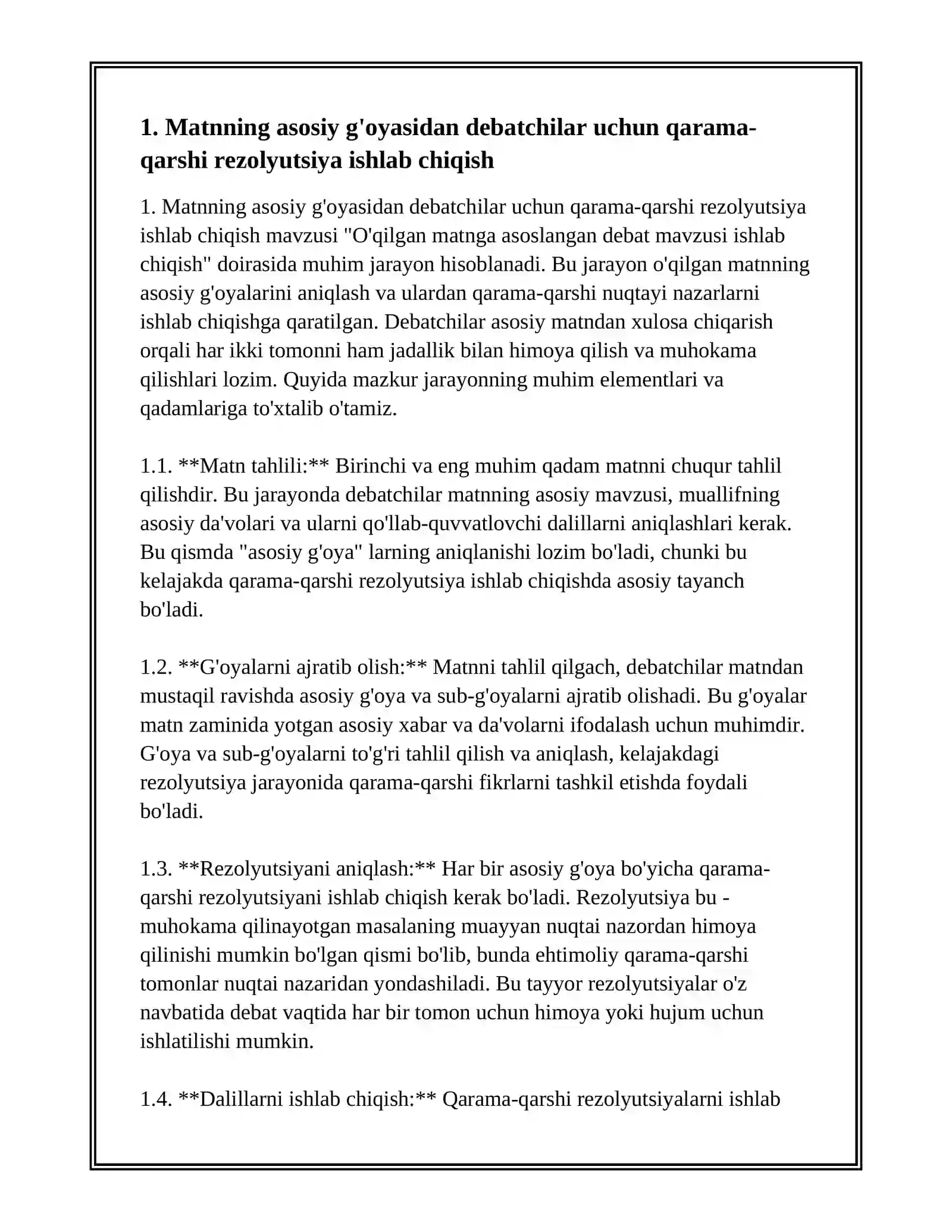 O'QILGAN MATNGA ASOSLANGAN DEBAT MAVZUSI ISHLAB CHIQISH 3