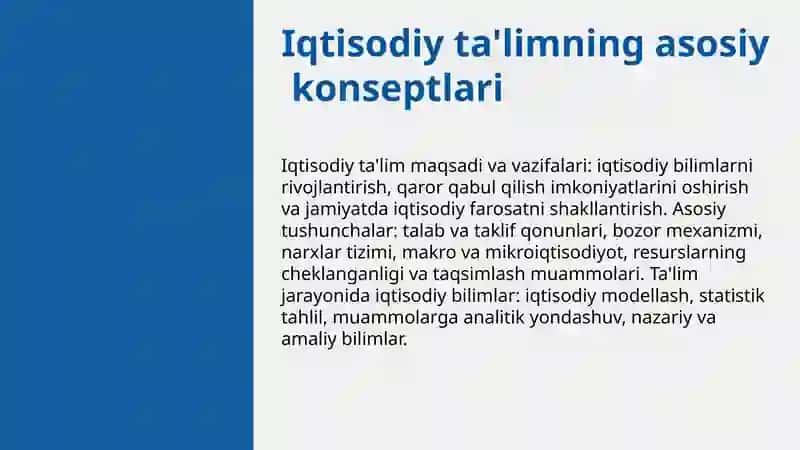 Oʻzbekistonda iqtisodiy ta'lim tarbiyani tashkil qilishda olib borilayotgan ishlar. 3