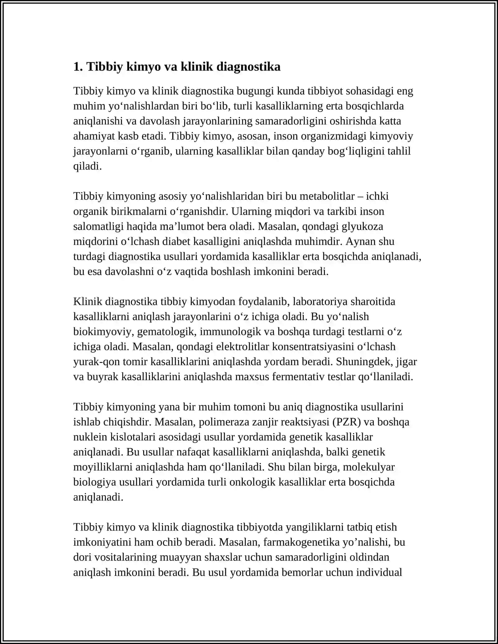 REFERAT: TIBBIY KIMYONING TIBBIYOTDAGI AHAMIYATI 3