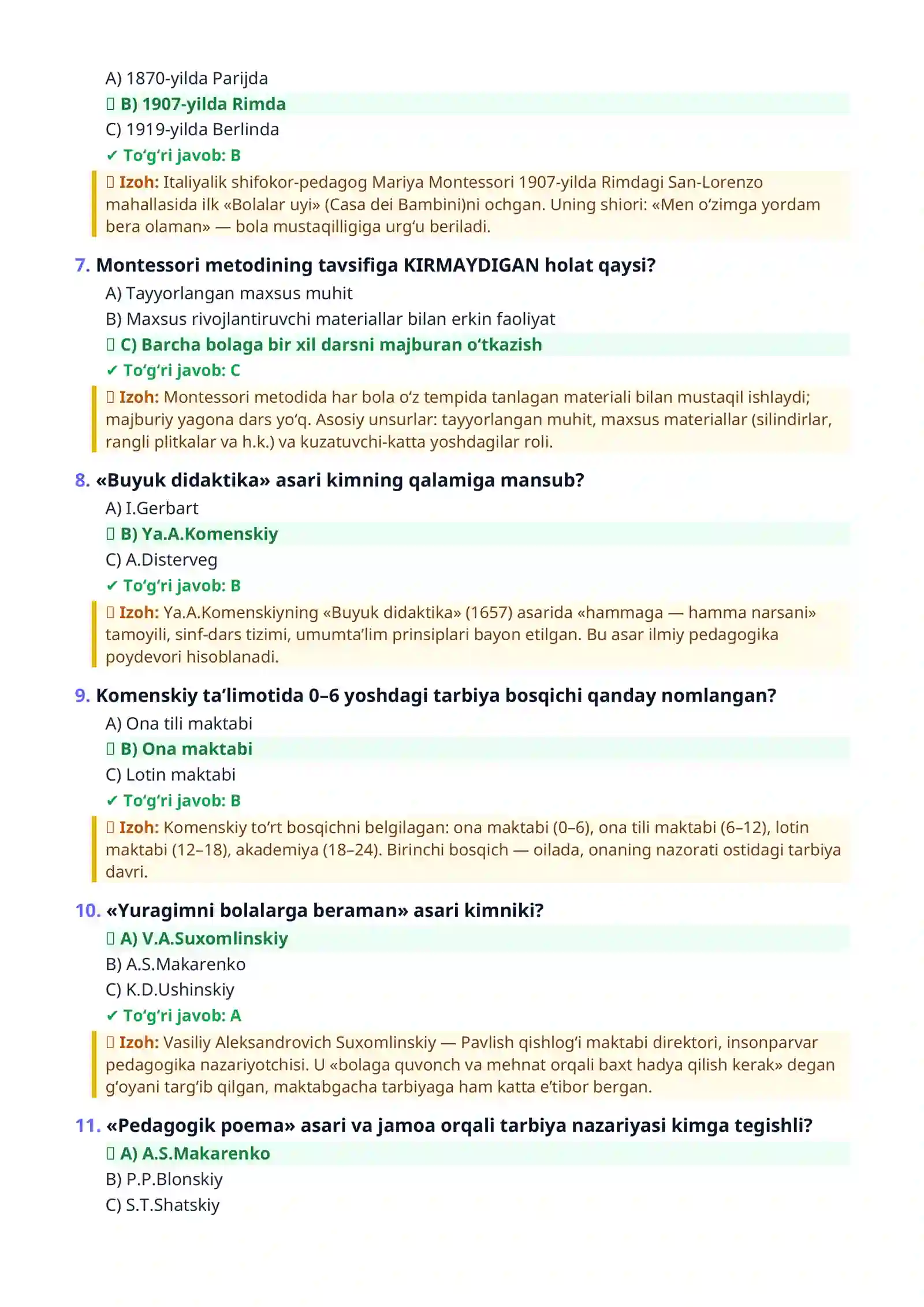 MAKTABGACHA TA’LIM TARBIYACHISI SUHBAT SAVOLLARI VA JAVOBLARI 1000 TA TEST TO‘PLAMI 3