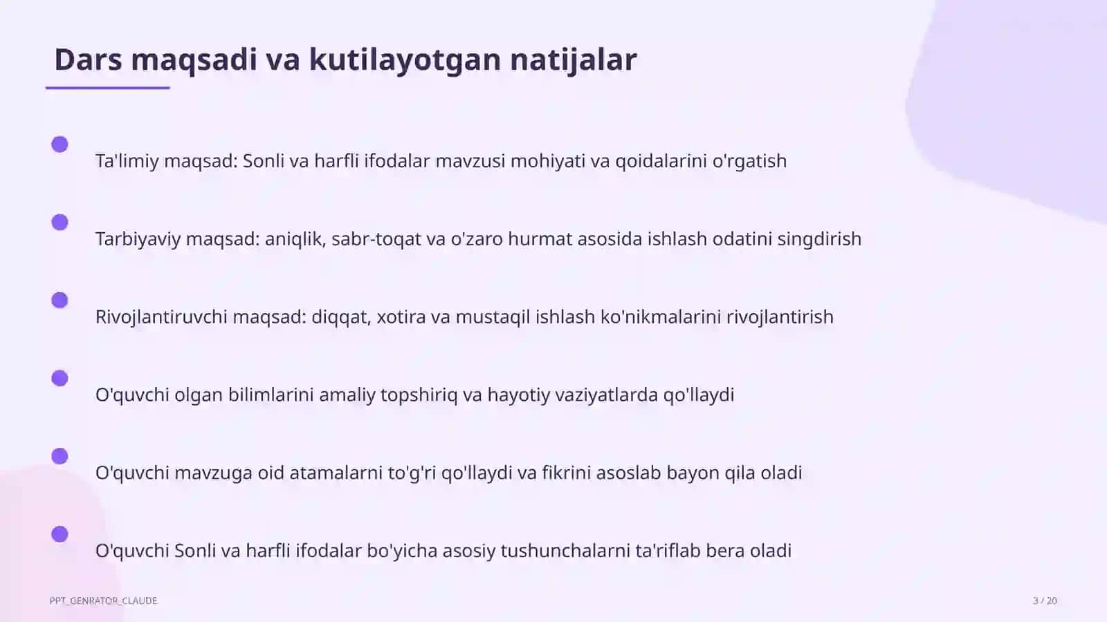 Sonli va harfli ifodalar (5-sinf) 3