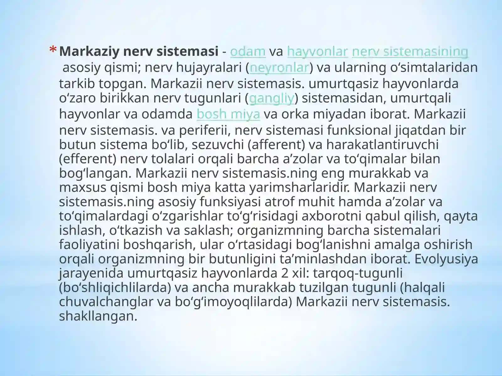 Umurtqalilar markaziy asab tizimining tuzilishi va vazifasi 3