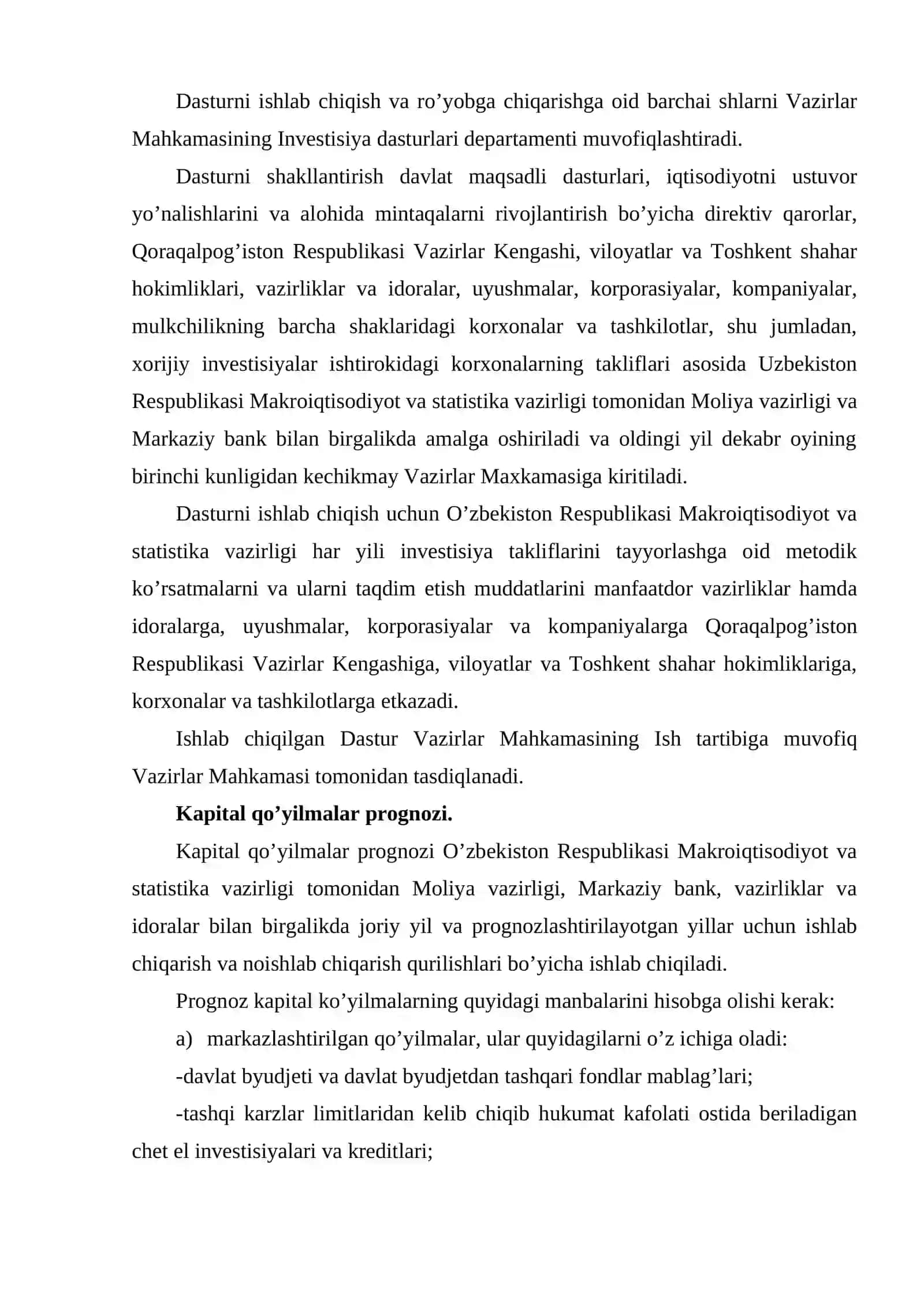 O’zbеkistоn Rеspublikasi invеstisiya dasturi (Dastur) 3
