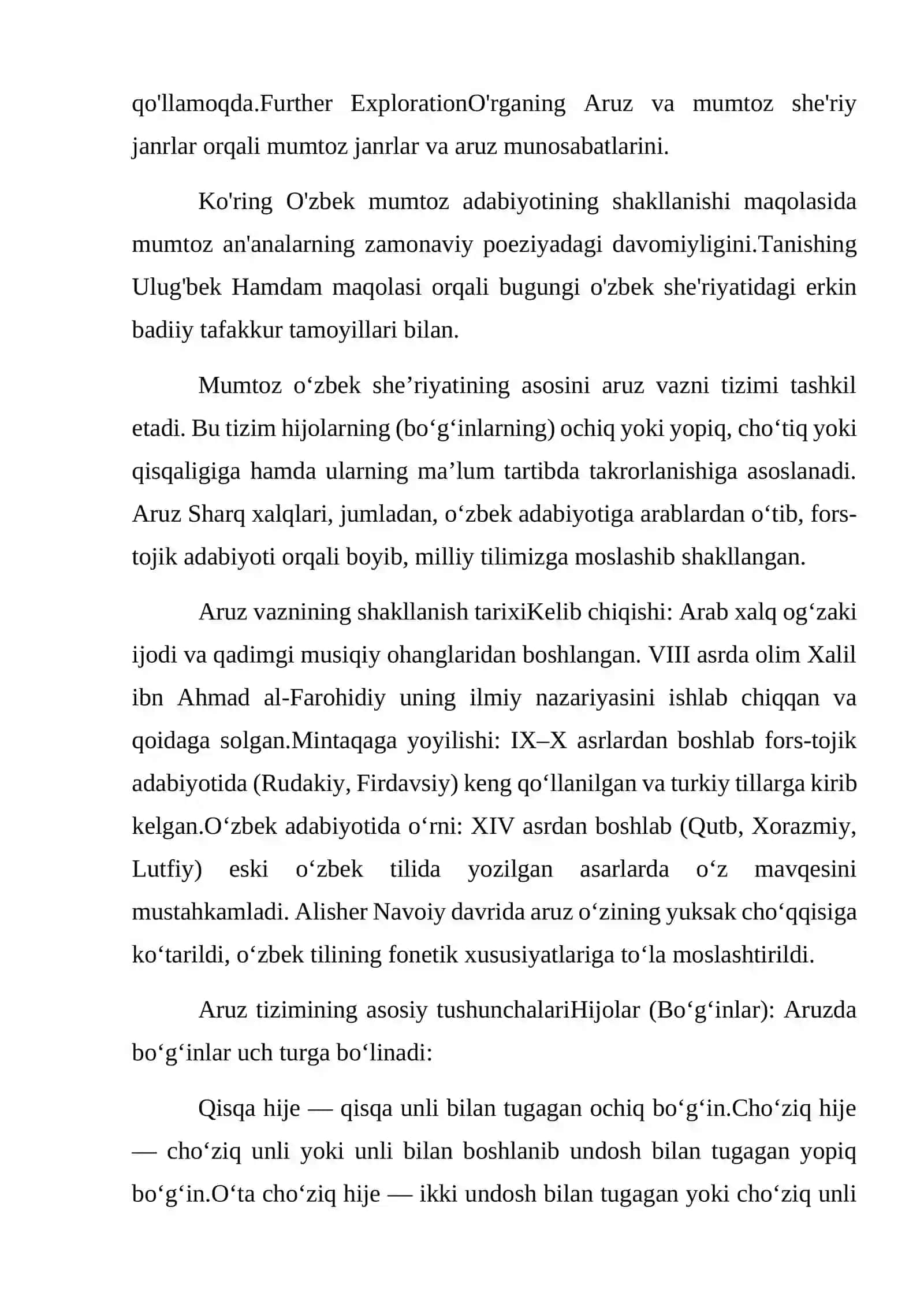 Mumtoz va zamonaviy o'zbek sheriyatida vaznlar evolutsiyasi va janrlar dinamikasi 3