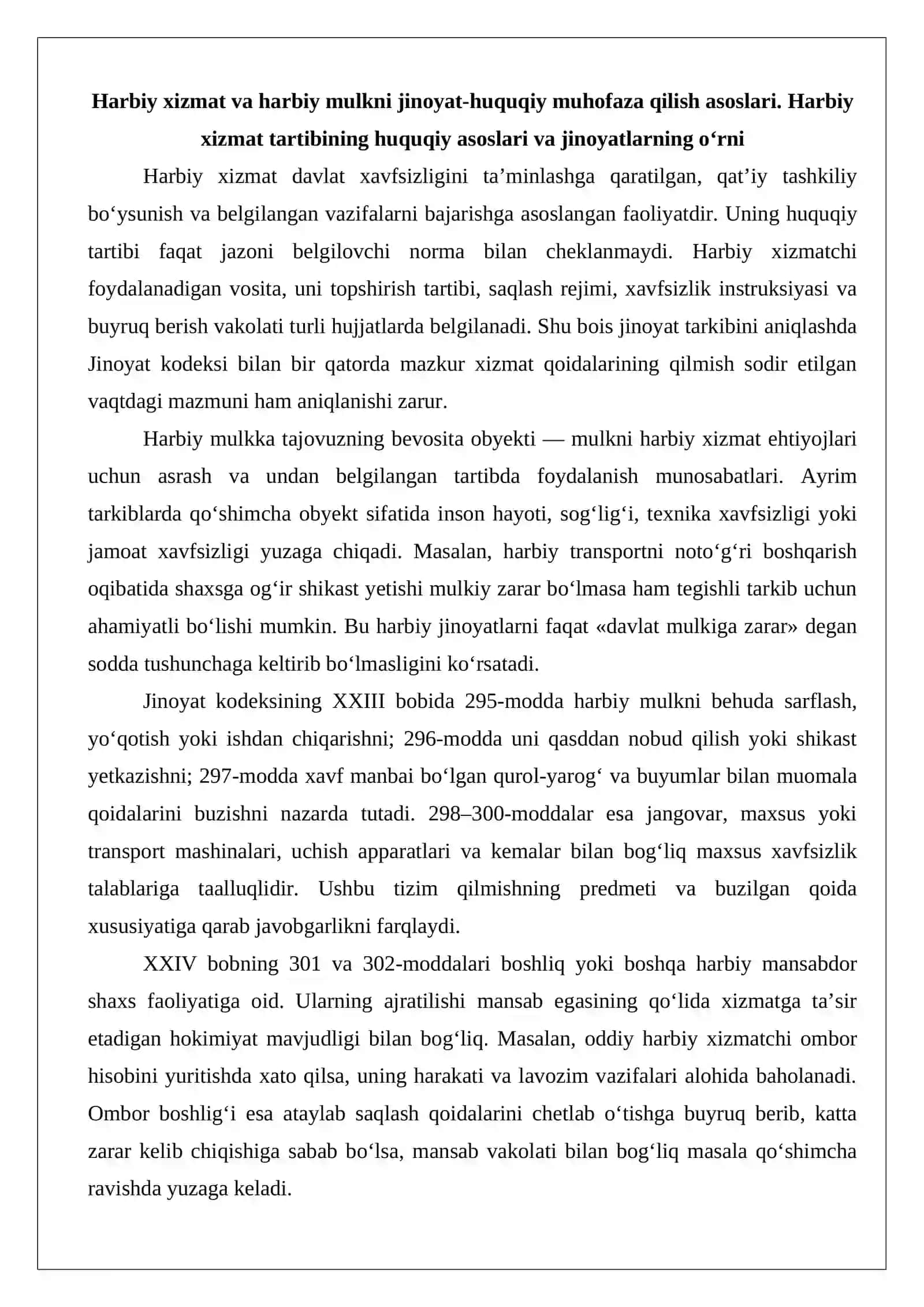Harbiy mulkni saqlash yoki undan foydalanish tartibiga qarshi jinoyatlar va harbiy mansabdorlik jinoyatlari 3