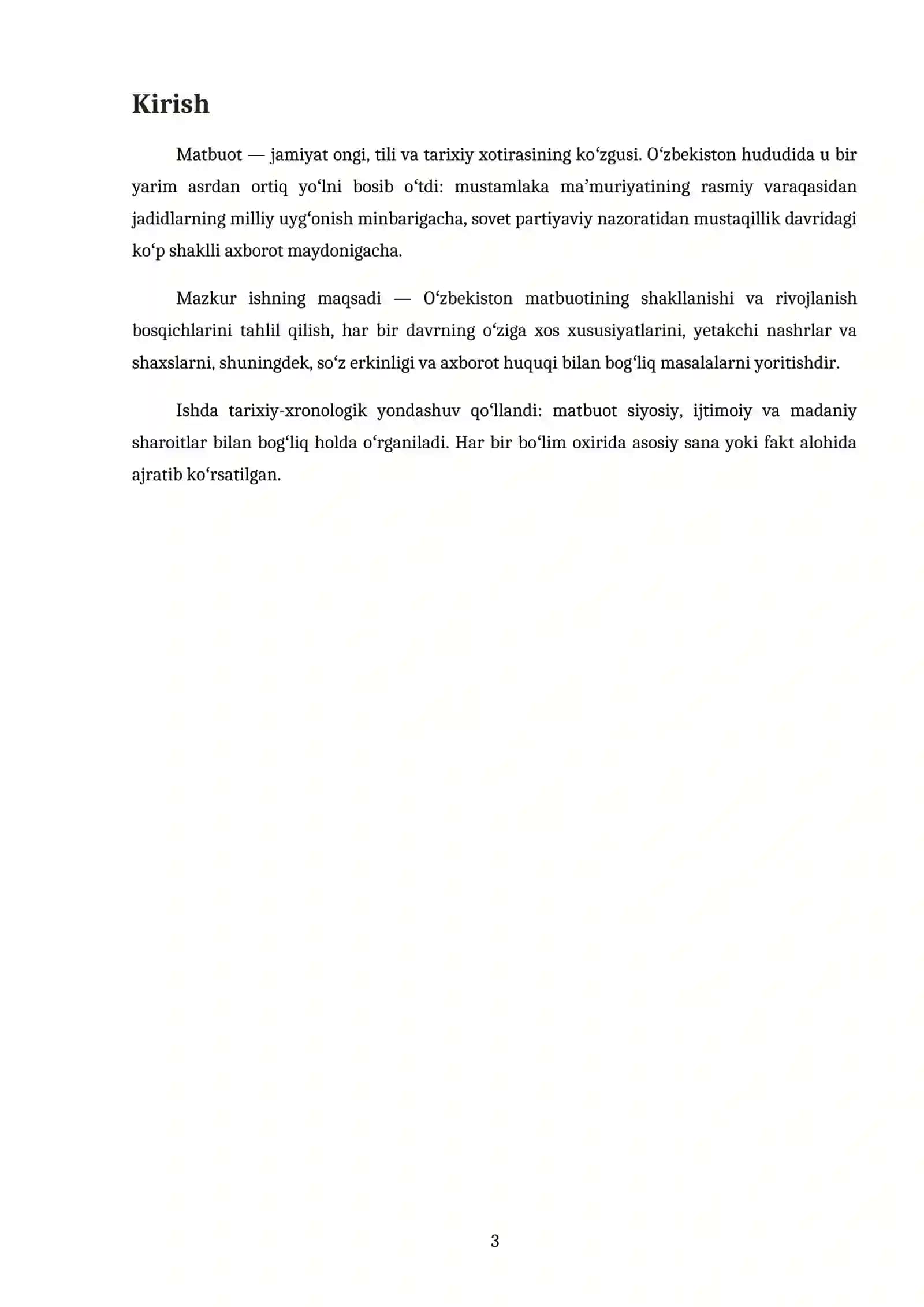 O‘ZBEKISTON RESPUBLIKASI JURNALISTIKA TARIXI BOʻYICHA MUSTAQIL ISH 3