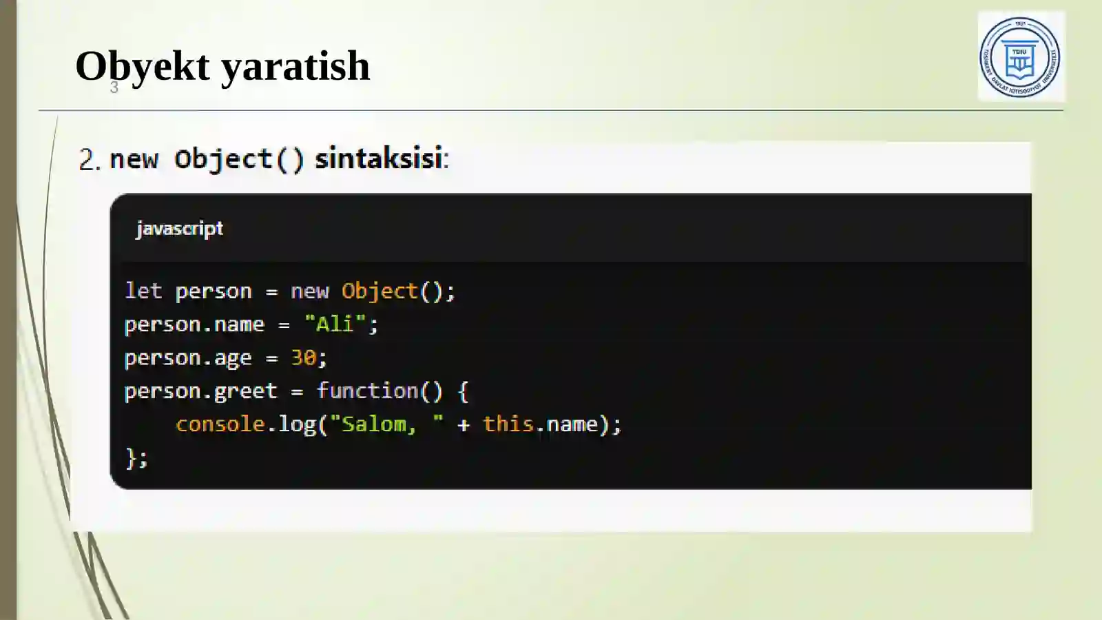 JavaScript obyektlari 3