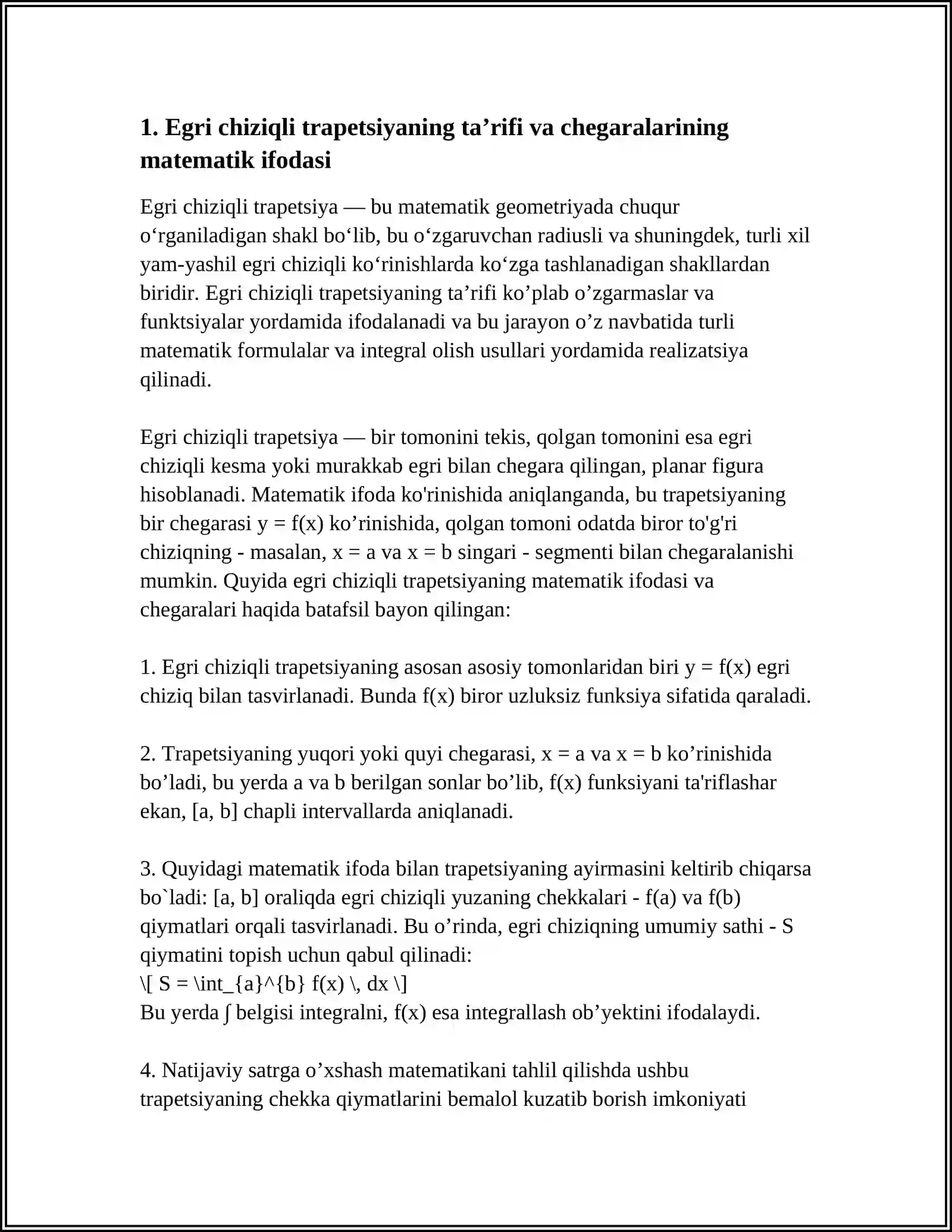 EGRI CHIZIQLI TRAPETSIYANING YUZI. NYUTON- LEYBNITS FORMULASI 3