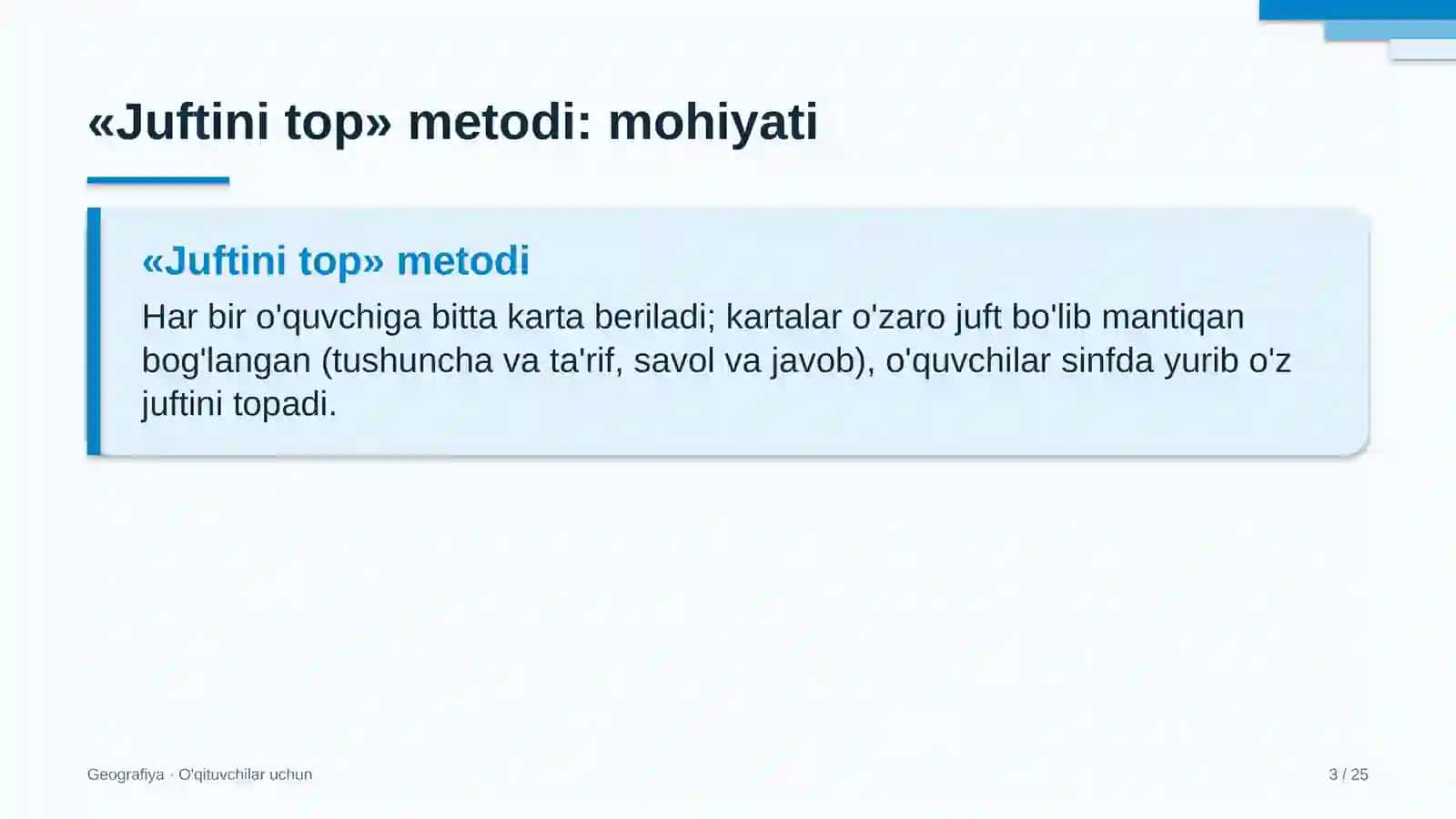 geografiya darslarida juftini top metodidan foydalanish 7891 3