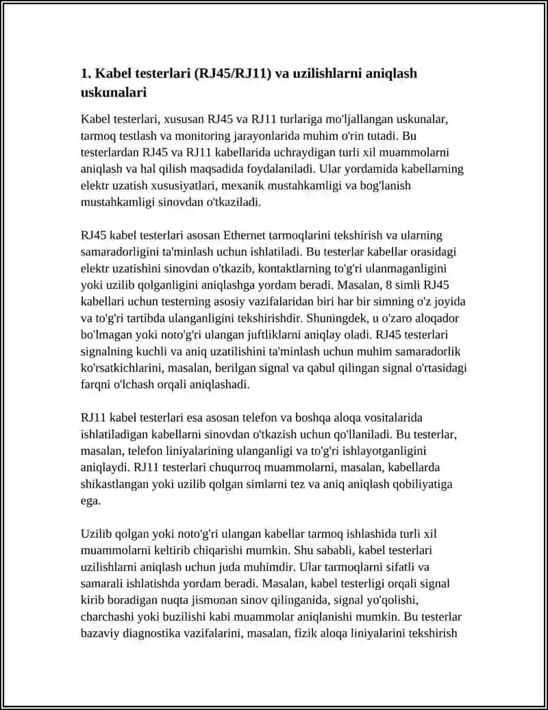 Kabel testerlari (RJ45/RJ11) va uzilishlarni aniqlash uskunalari 3