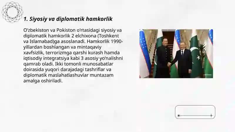 Oʻzbekiston Respublikasi bilan Pokiston respublikasi hamkorliklari 3