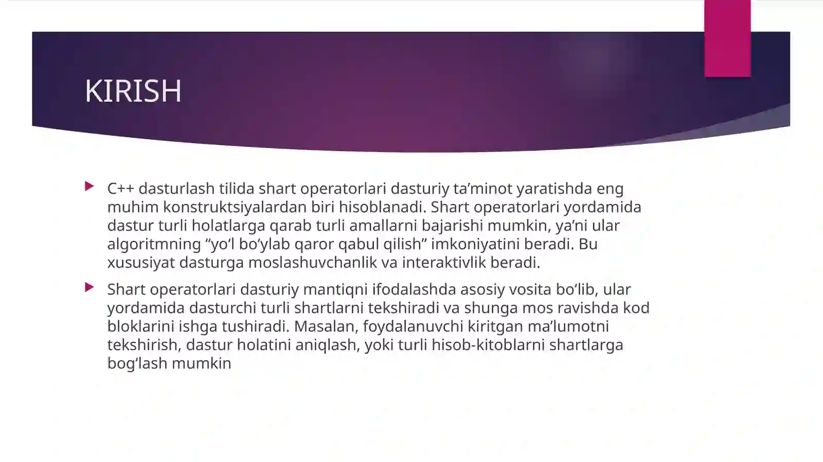C++ dasturlashtilida shart operatorlari 3