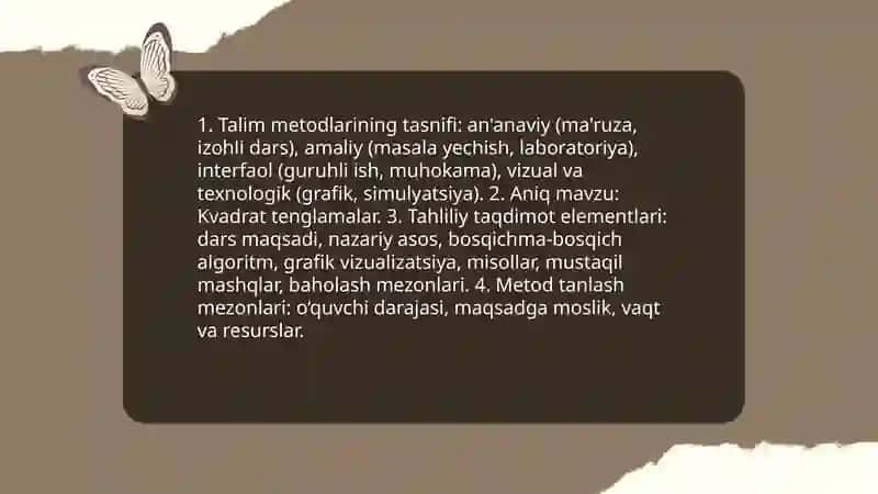 Talim metodlarining tasnififlash va aniq mavzu boyicha tahliliy taqdimot 3
