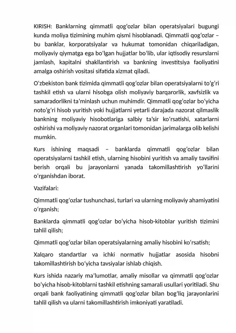 Banklarning qimmatli qog’ozlar bilan operatsiyalari tavsifi va hisobi 3