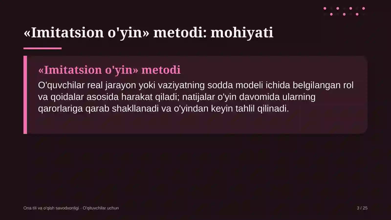 ona tili va o'qish savodxonligi darslarida imitatsion o'yin metodidan foydalanish 9477 3