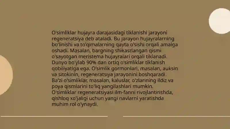 O'simliklar hujayra darajasidagi tiklanish 3
