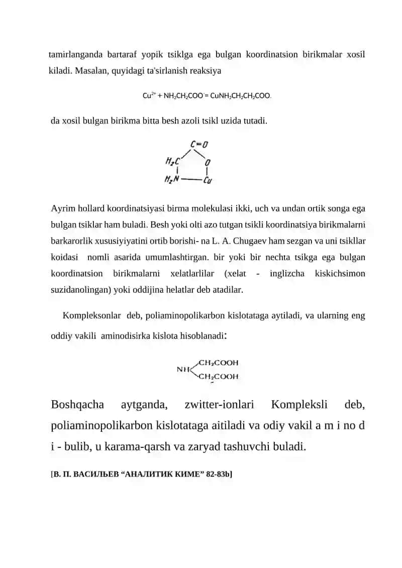 Oganik kompleks hosil qiluvchilar. Ularning yutuq va kamchiliklari, texnologiyada qо‘llanilishi. 3